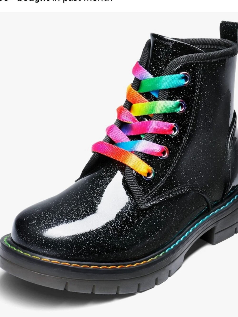 Dream Pairs Black Glitter Combat Boots with Rainbow Laces